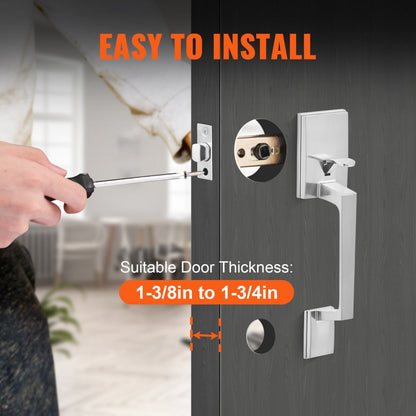 DT1103-PS-BLK - Matte Black Adjustable Door Handle Set, 7.87-9 Inch