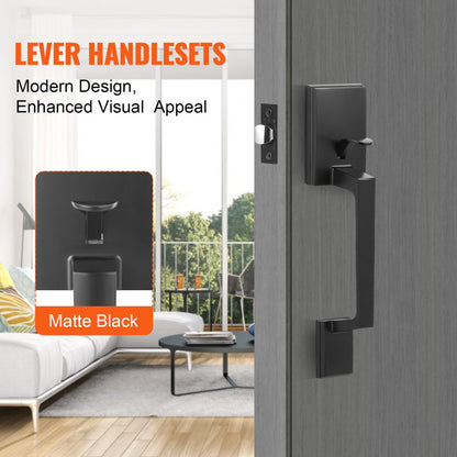 DT1103-PS-BLK - Matte Black Adjustable Door Handle Set, 7.87-9 Inch