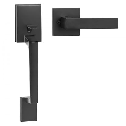 DT1103-PS-BLK - Matte Black Adjustable Door Handle Set, 7.87-9 Inch