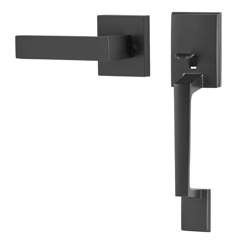 DT1103-PS-BLK - Matte Black Adjustable Door Handle Set, 7.87-9 Inch