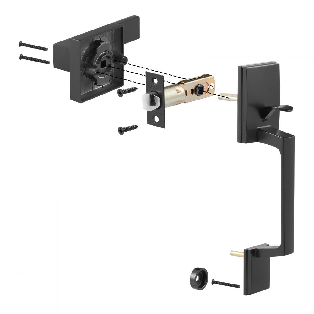 DT1103-PS-BLK - Matte Black Adjustable Door Handle Set, 7.87-9 Inch