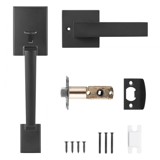 DT1103-PS-BLK - Matte Black Adjustable Door Handle Set, 7.87-9 Inch