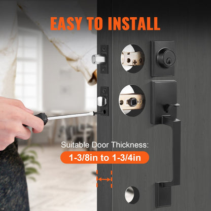 DT1103-BLK - Matte Black Adjustable Front Door Handle & Deadbolt Set