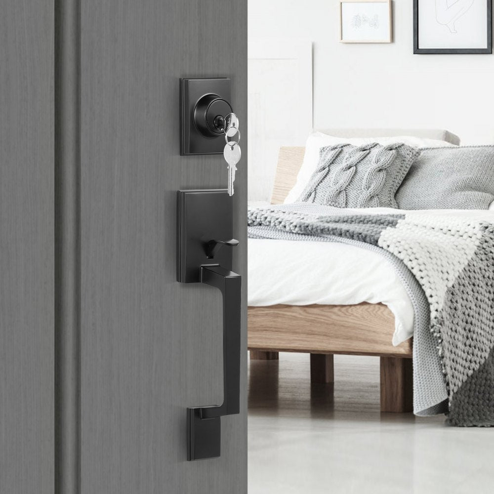 DT1103-BLK - Matte Black Adjustable Front Door Handle & Deadbolt Set