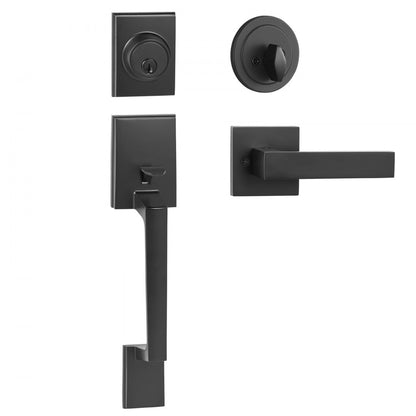 DT1103-BLK - Matte Black Adjustable Front Door Handle & Deadbolt Set