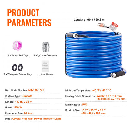 MT-130-100ft - 100ft Heated Water Hose for RVs, Anti-Freeze to -45°F