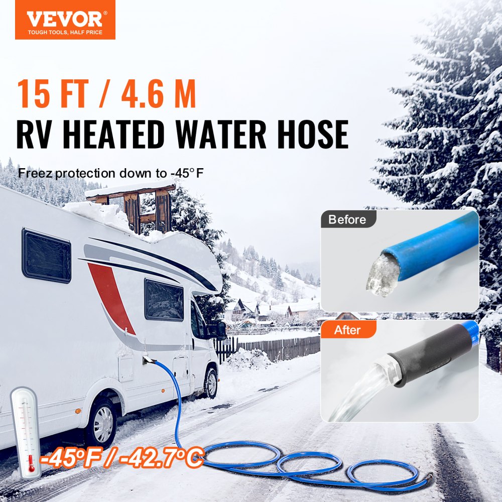 MT-130-15ft - 15ft Heated RV Water Hose for Extreme Weather Use