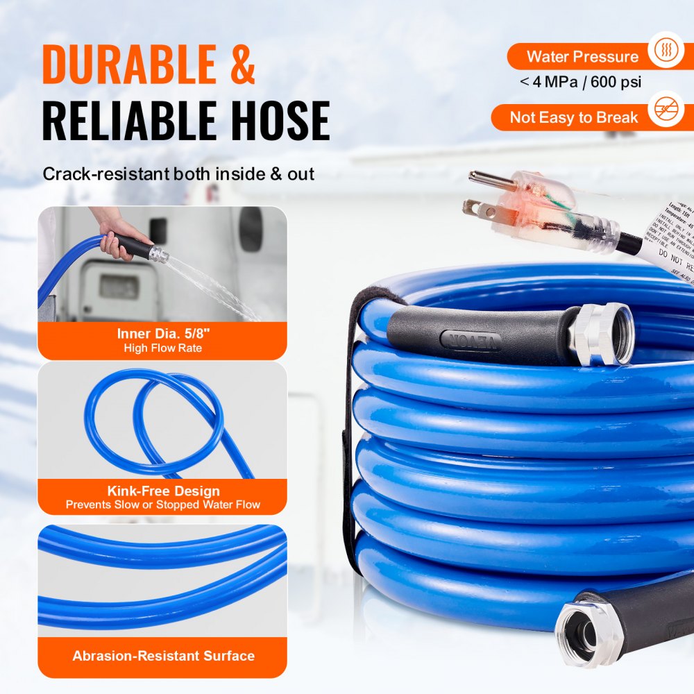 MT-130-15ft - 15ft Heated RV Water Hose for Extreme Weather Use