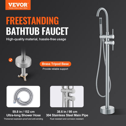 2532 - Durable Stainless Steel Freestanding Bathtub Faucet with Handheld Shower
