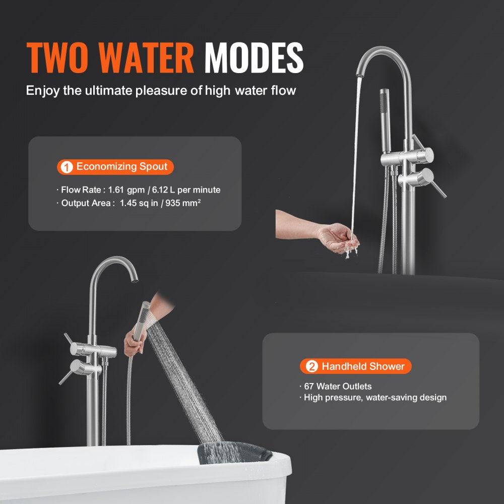 2532 - Durable Stainless Steel Freestanding Bathtub Faucet with Handheld Shower