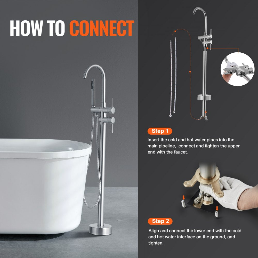 2532 - Durable Stainless Steel Freestanding Bathtub Faucet with Handheld Shower