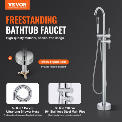 2532 - Brass Freestanding Bathtub Faucet with Handheld Shower & 360° Rotation
