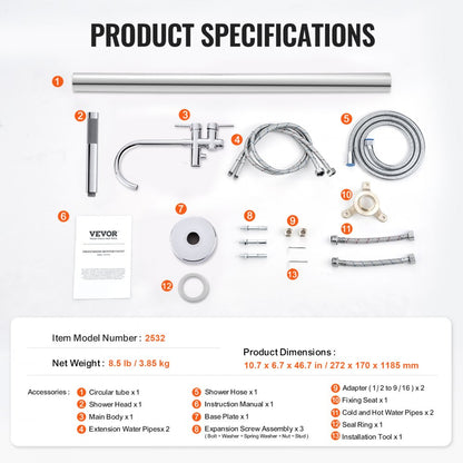 2532 - Brass Freestanding Bathtub Faucet with Handheld Shower & 360° Rotation