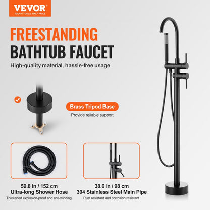 2532 - Matte Black Freestanding Bathtub Faucet with Handheld Shower