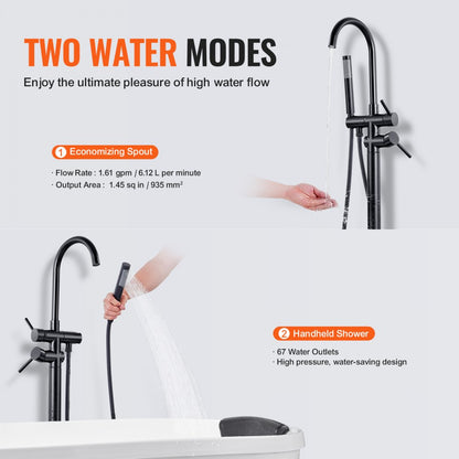 2532 - Matte Black Freestanding Bathtub Faucet with Handheld Shower
