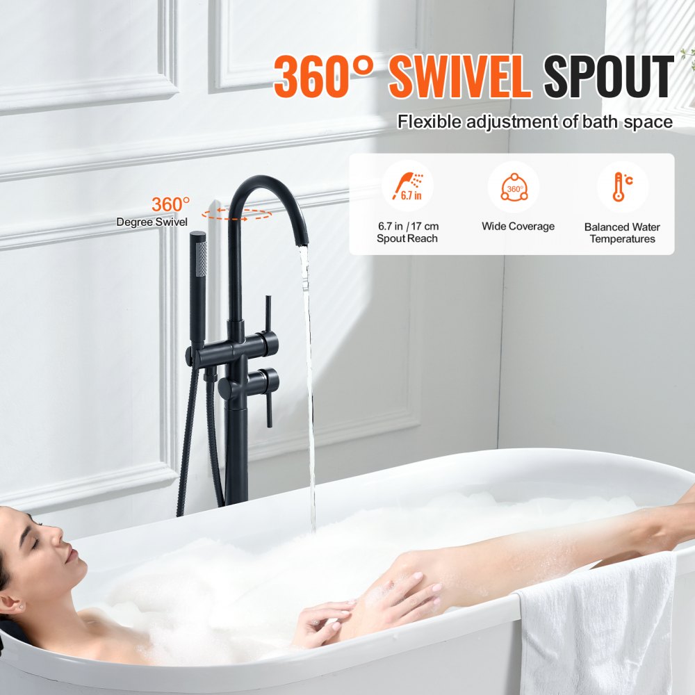 2532 - Matte Black Freestanding Bathtub Faucet with Handheld Shower