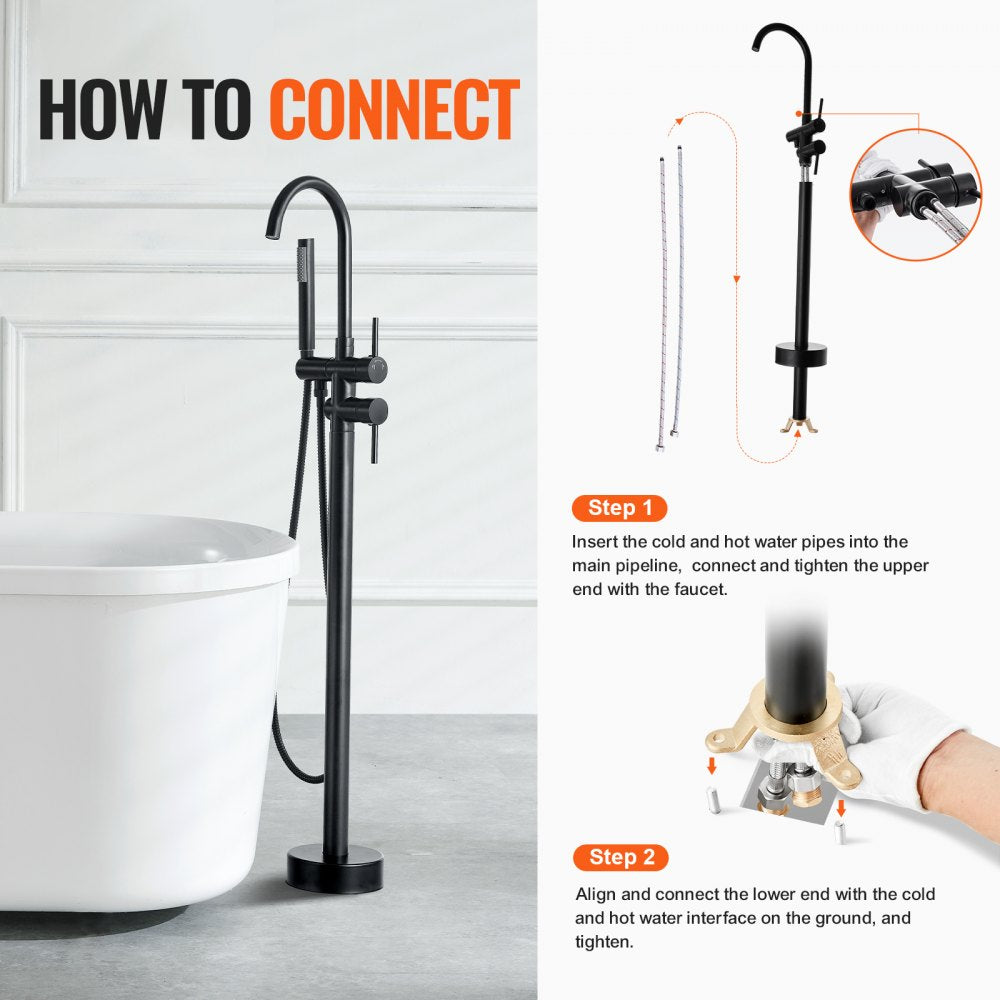 2532 - Matte Black Freestanding Bathtub Faucet with Handheld Shower
