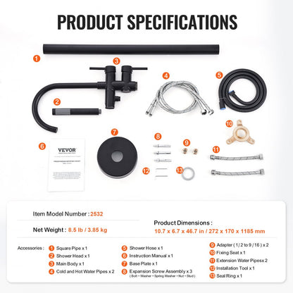 2532 - Matte Black Freestanding Bathtub Faucet with Handheld Shower