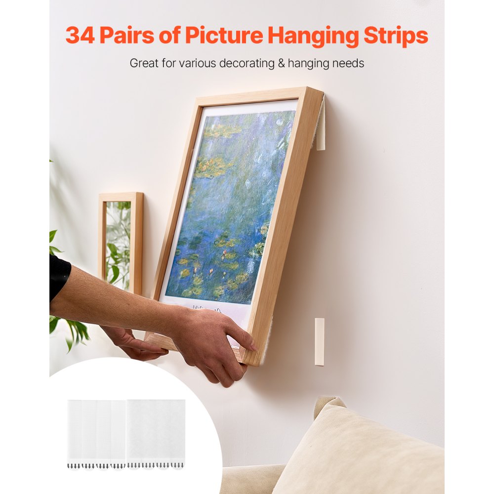 PFHL19x094 - 34 Pairs Heavy-Duty Picture Hanging Strips, Holds 14.11 lbs