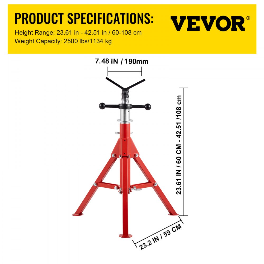 1107B V-Head - Adjustable 24-42in Pipe Stand, 2500 lbs Capacity
