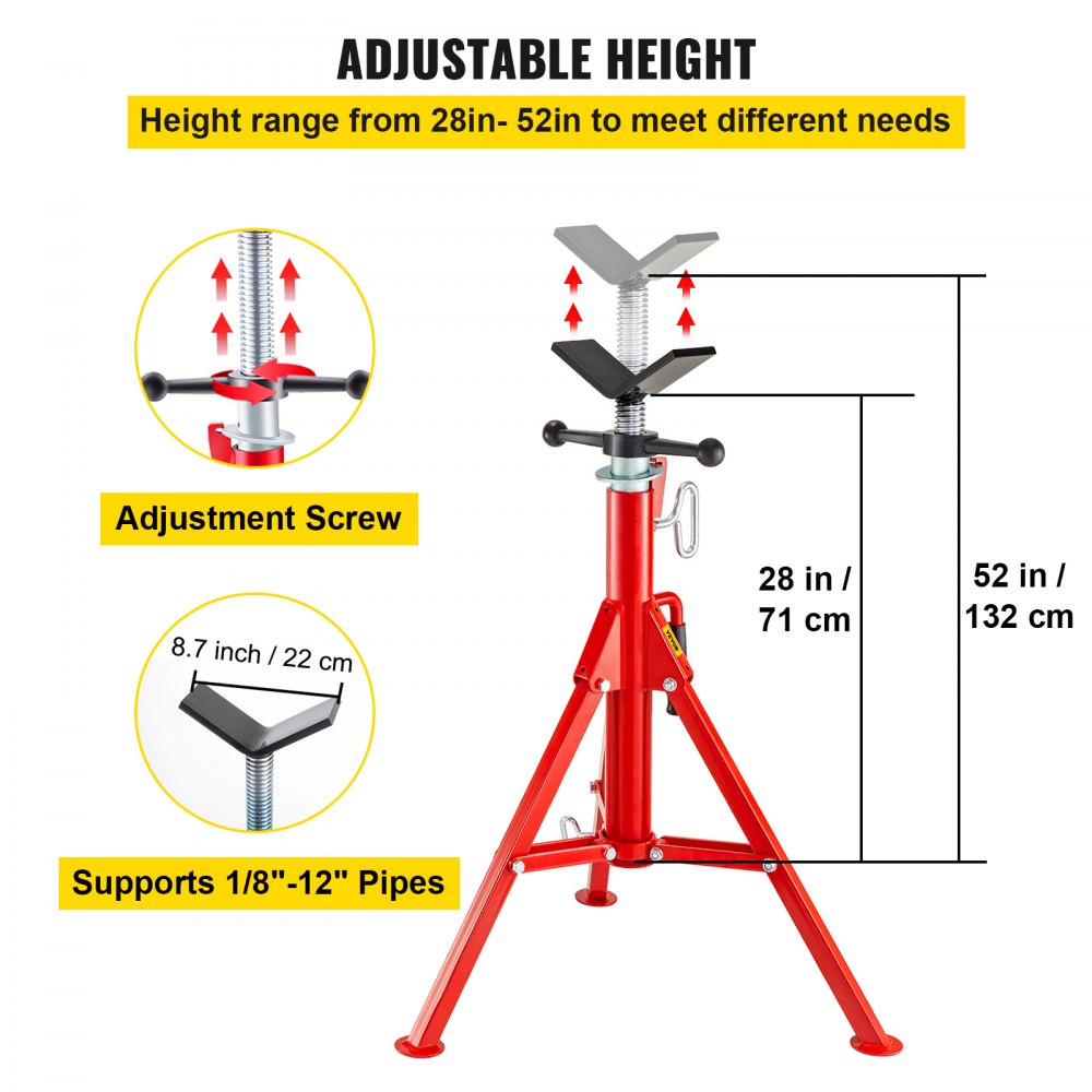 1107 V-Head - Adjustable Pipe Stand 28"-52", 2500 lb Capacity