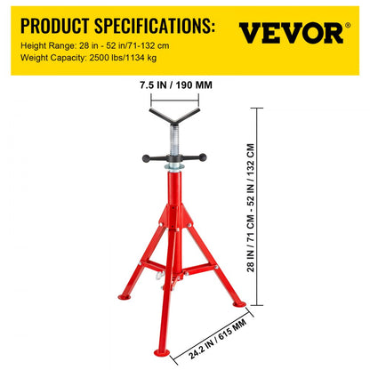1107 V-Head - Adjustable Pipe Stand 28"-52", 2500 lb Capacity