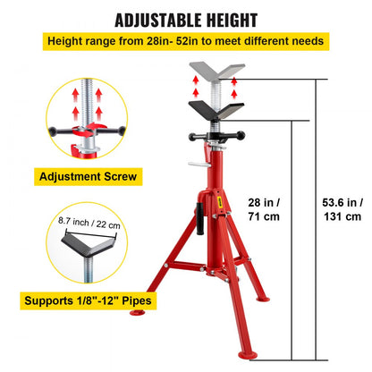 1107S V-Head - Adjustable 28-52" Steel Pipe Stand, 2500 lbs Capacity