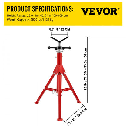 1107S V-Head - Adjustable 28-52" Steel Pipe Stand, 2500 lbs Capacity