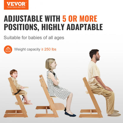 LPK928 - Adjustable Wooden High Chair for Infants & Toddlers, Easy Assembly