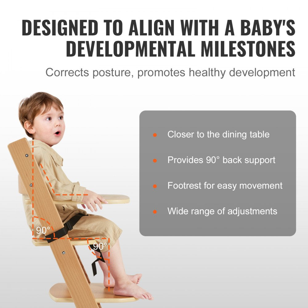 LPK928 - Adjustable Wooden High Chair for Infants & Toddlers, Easy Assembly
