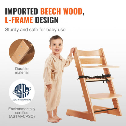 LPK928 - Adjustable Wooden High Chair for Infants & Toddlers, Easy Assembly