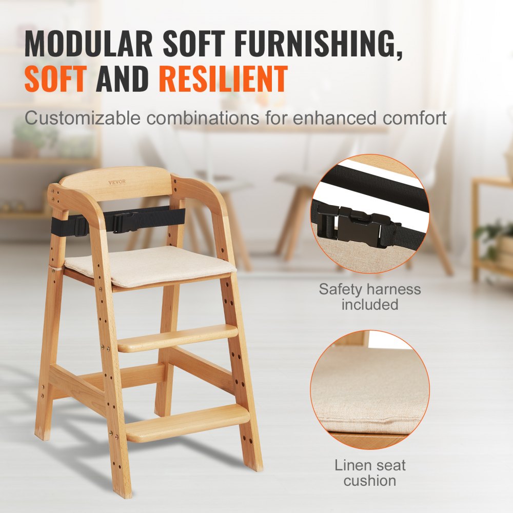 LPK877-1 - Adjustable Eco-Friendly Wooden High Chair for Growing Toddlers