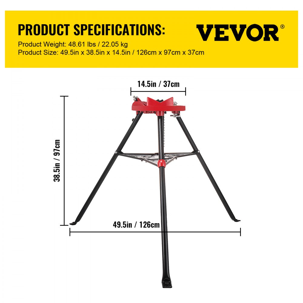 010659267032 - Portable VEVOR Tripod Pipe Vise for 1/8" to 6" Pipes
