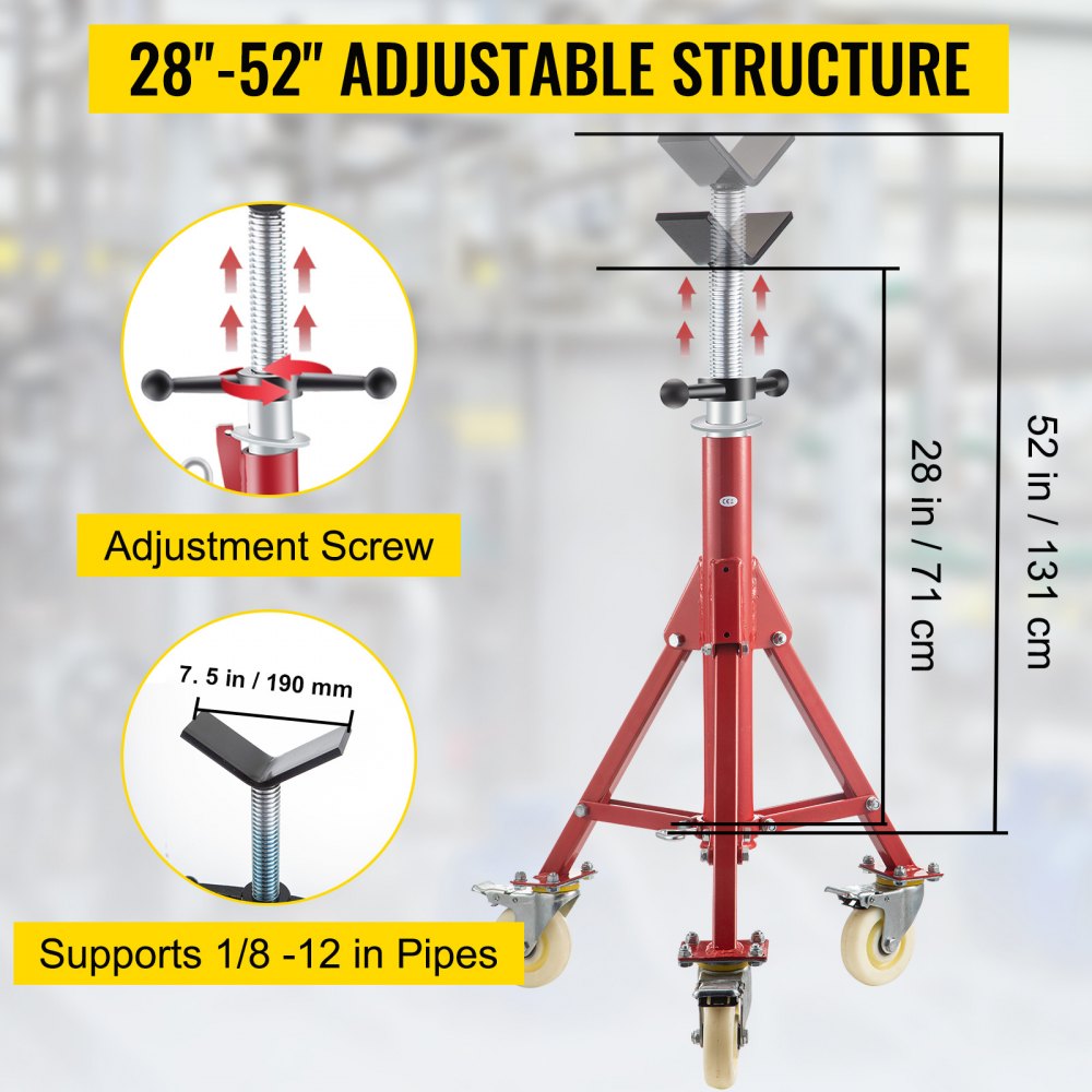 VV-P-1107AV - Adjustable Pipe Stand, 28-52 inches, 882 lbs, with Casters