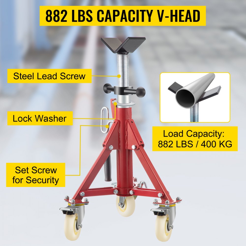 VV-P-1107CV - Adjustable 20-37" Pipe Jack Stand with Casters, 882 LB Capacity