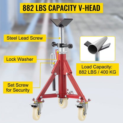 VV-P-1107CV - Adjustable 20-37" Pipe Jack Stand with Casters, 882 LB Capacity
