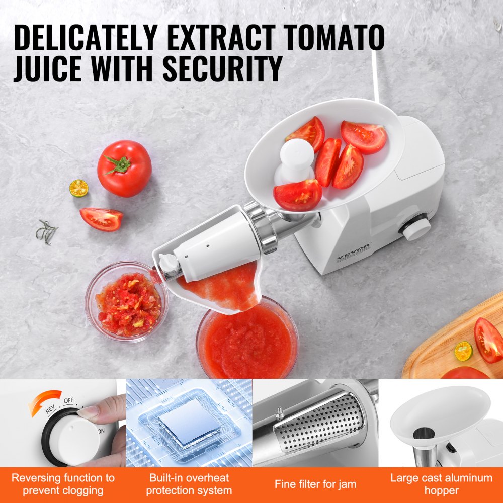 MG-1243R - 300W Electric Tomato Strainer & Sauce Maker with Versatile Accessories