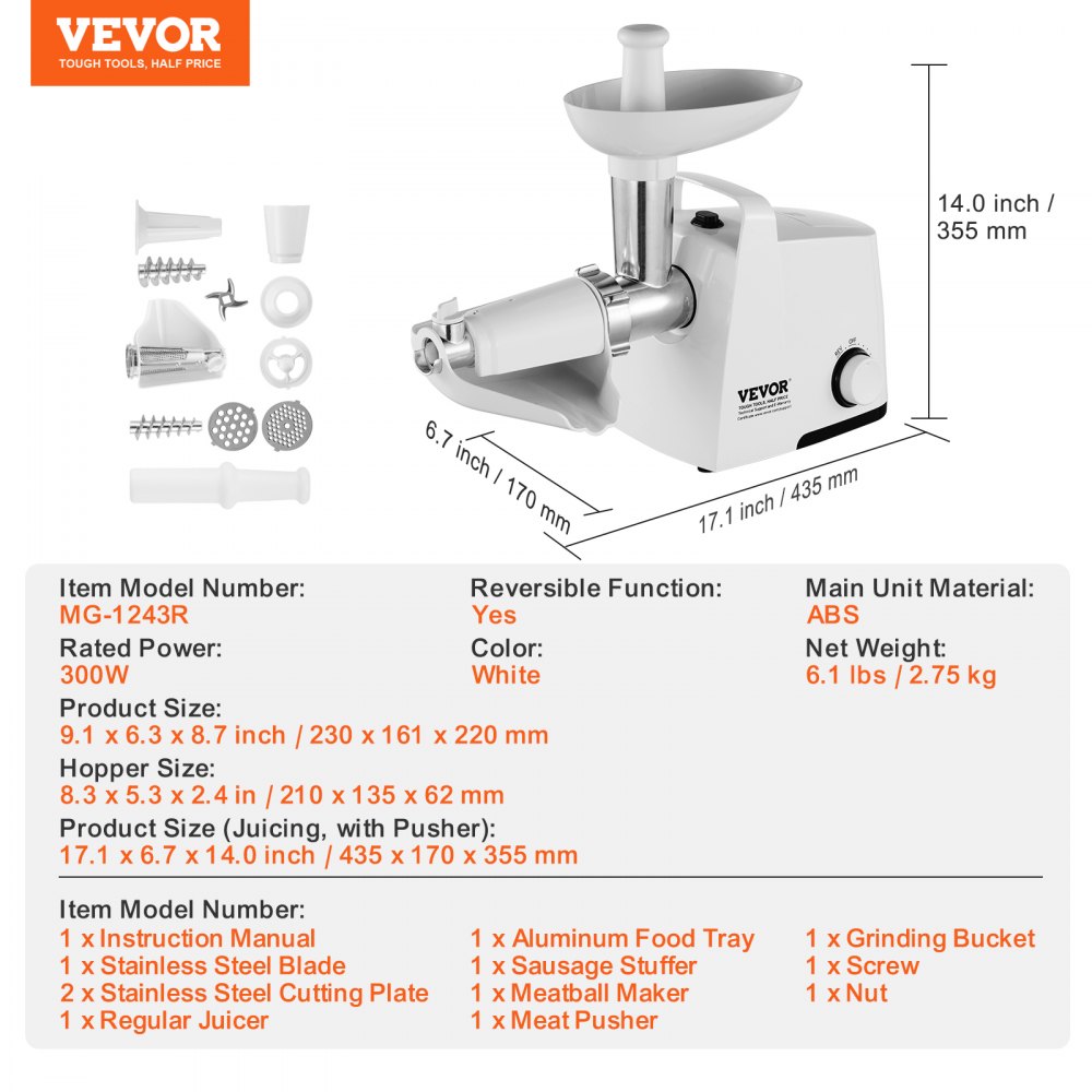 MG-1243R - 300W Electric Tomato Strainer & Sauce Maker with Versatile Accessories