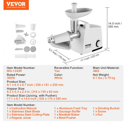 MG-1243R - 300W Electric Tomato Strainer & Sauce Maker with Versatile Accessories