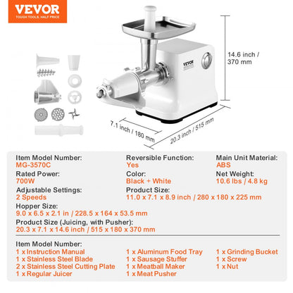 MG-3570C - 700W Electric Tomato Strainer with Sausage & Kubbe Maker