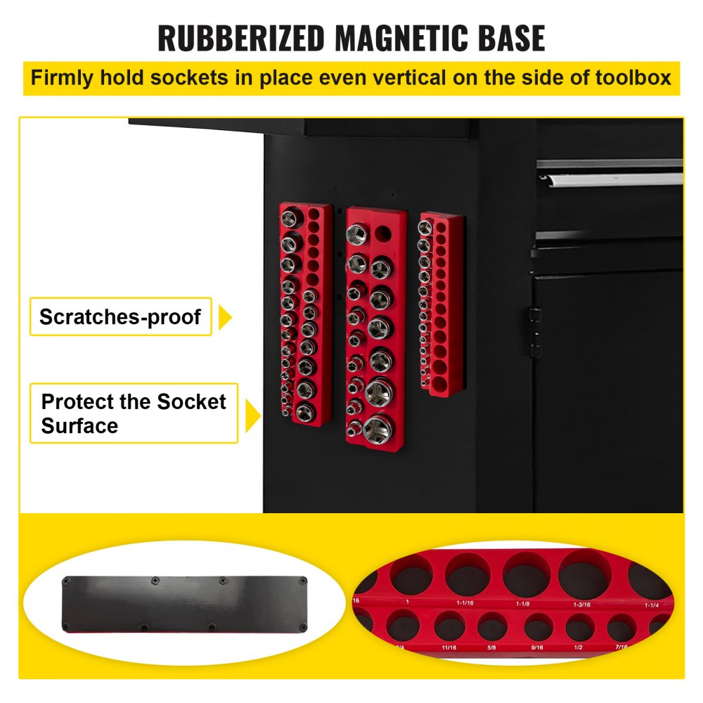 3SETR - Magnetic Socket Organizers for 68 SAE Sockets, Rubber Backing