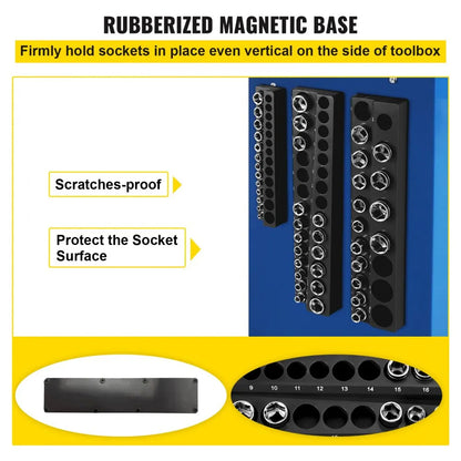 3SETBLACK - Magnetic Socket Organizer for 73 Slots, 14.7 x 3.5 x 1.62 Inches