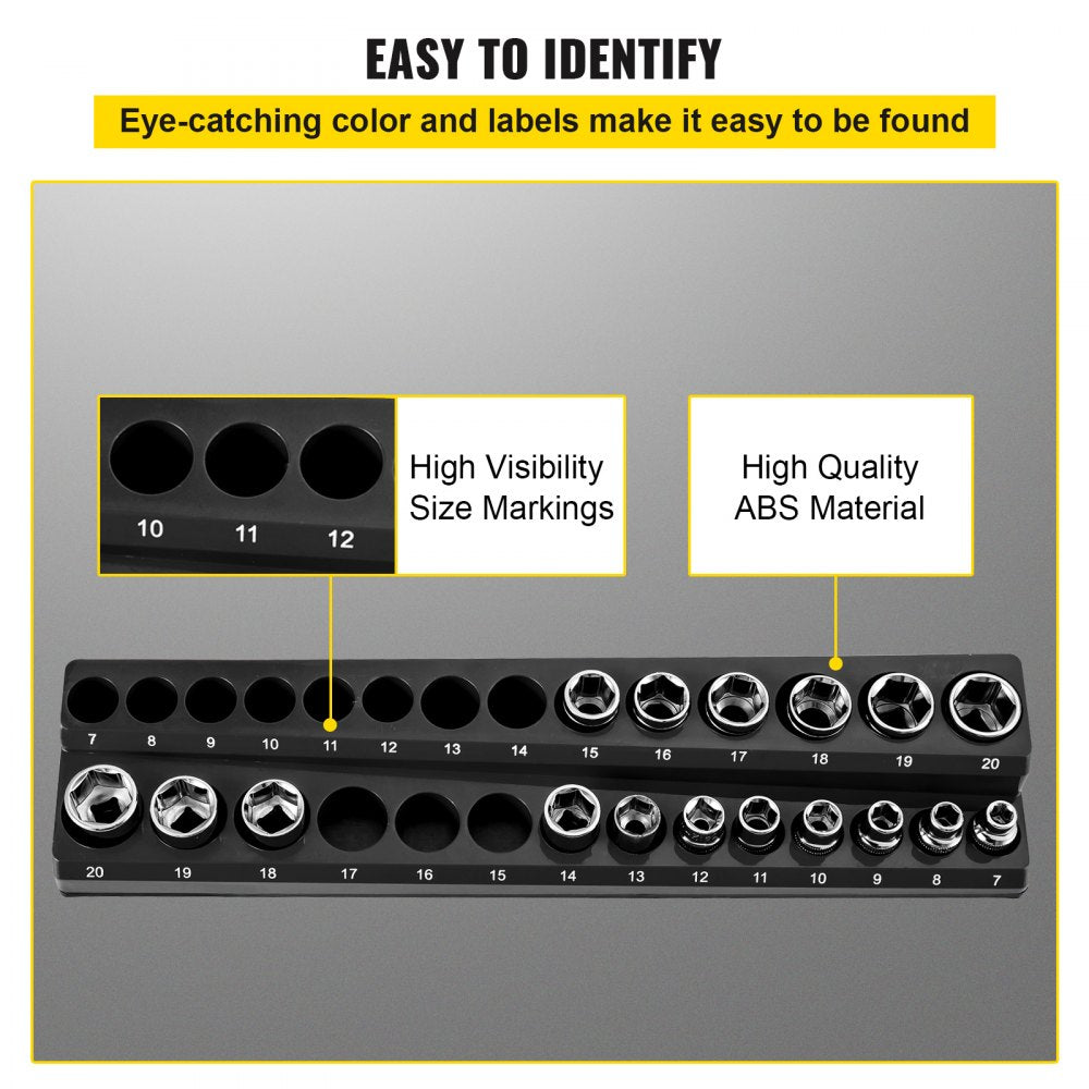3SETBLACK - Magnetic Socket Organizer for 73 Slots, 14.7 x 3.5 x 1.62 Inches