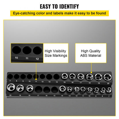 3SETBLACK - Magnetic Socket Organizer for 73 Slots, 14.7 x 3.5 x 1.62 Inches