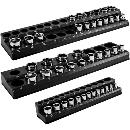 3SETBLACK - Magnetic Socket Organizer for 73 Slots, 14.7 x 3.5 x 1.62 Inches