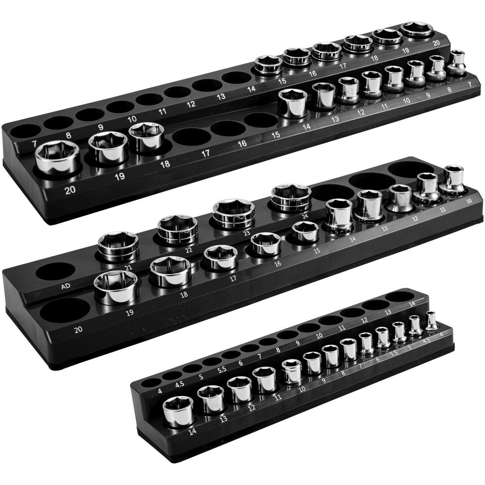 3SETBLACK - Magnetic Socket Organizer for 73 Slots, 14.7 x 3.5 x 1.62 Inches