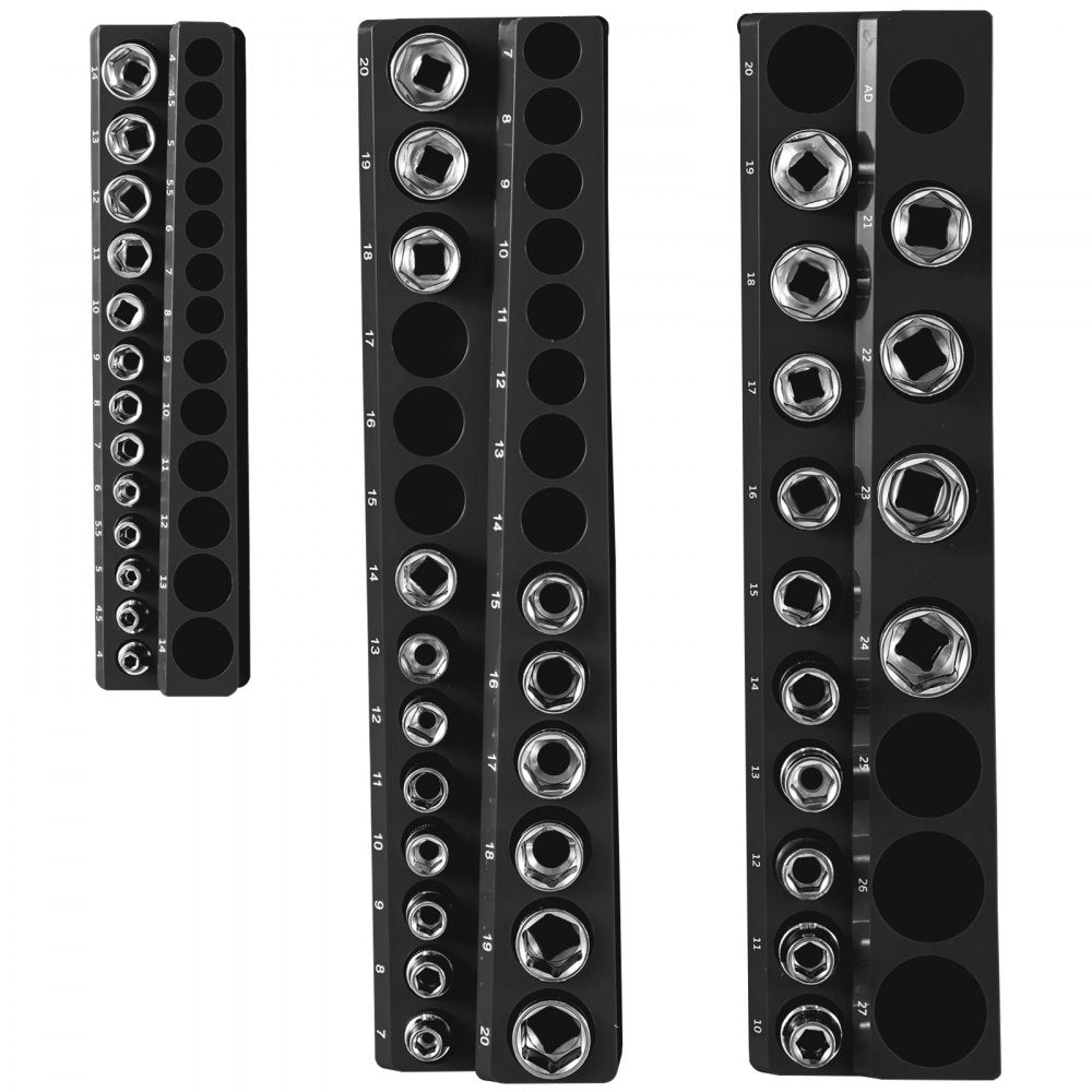 3SETBLACK - Magnetic Socket Organizer for 73 Slots, 14.7 x 3.5 x 1.62 Inches
