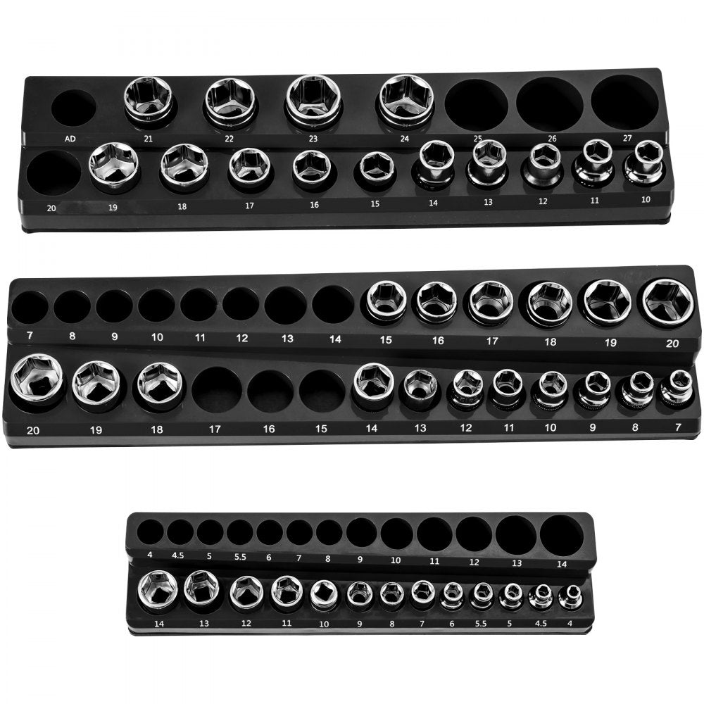 3SETBLACK - Magnetic Socket Organizer for 73 Slots, 14.7 x 3.5 x 1.62 Inches
