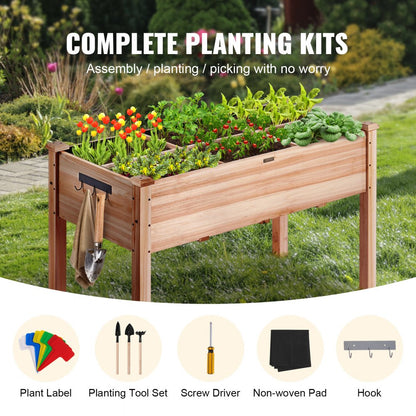 010389019866 - 47.2" Durable Fir Wood Raised Garden Bed with Partition & Tools