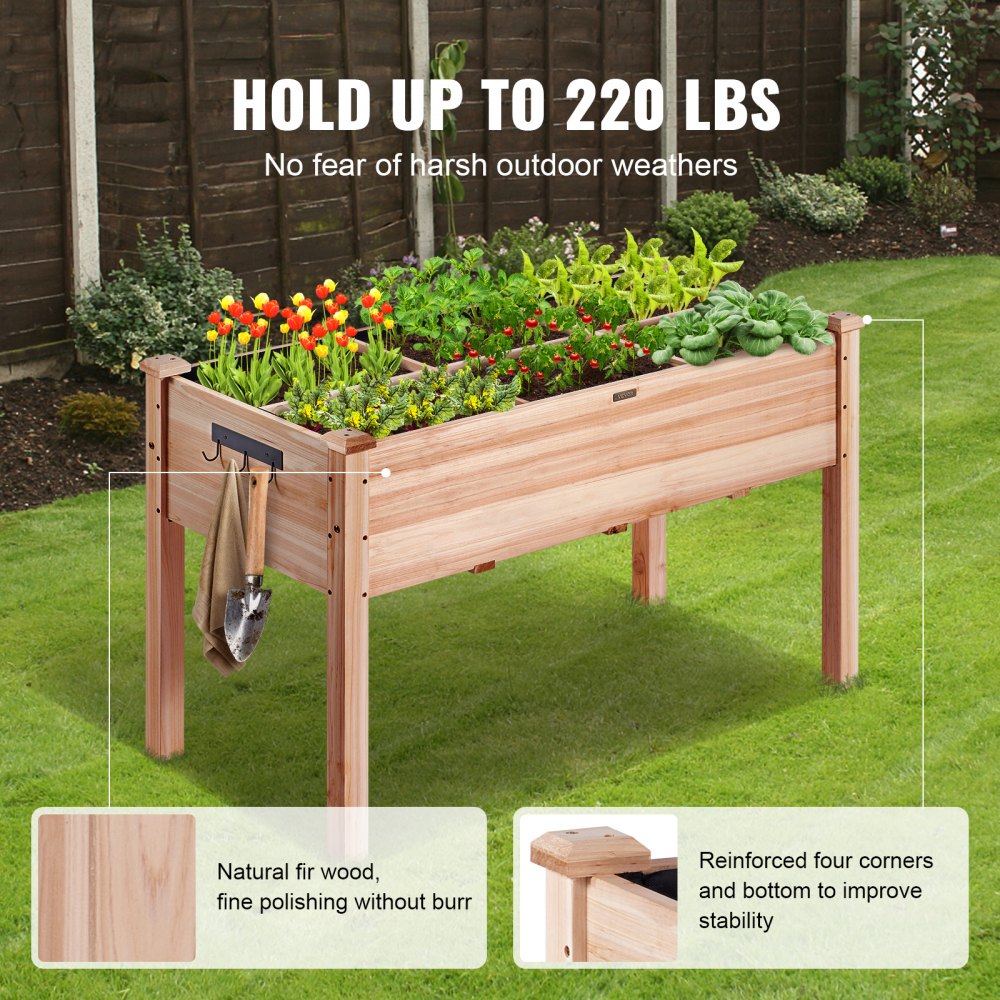 010389019866 - 47.2" Durable Fir Wood Raised Garden Bed with Partition & Tools
